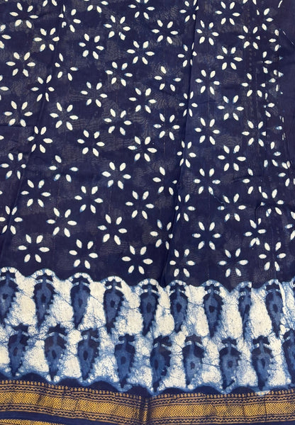 Pure Maheshwari Silk Cotton Saree-Navy Blue