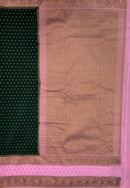 Banarasi Georgette Saree-Green with Contrast Retapet Border