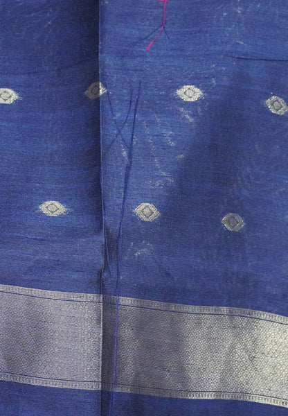 Semi Raw Silk Saree - Navy Blue in Kolam Pattern