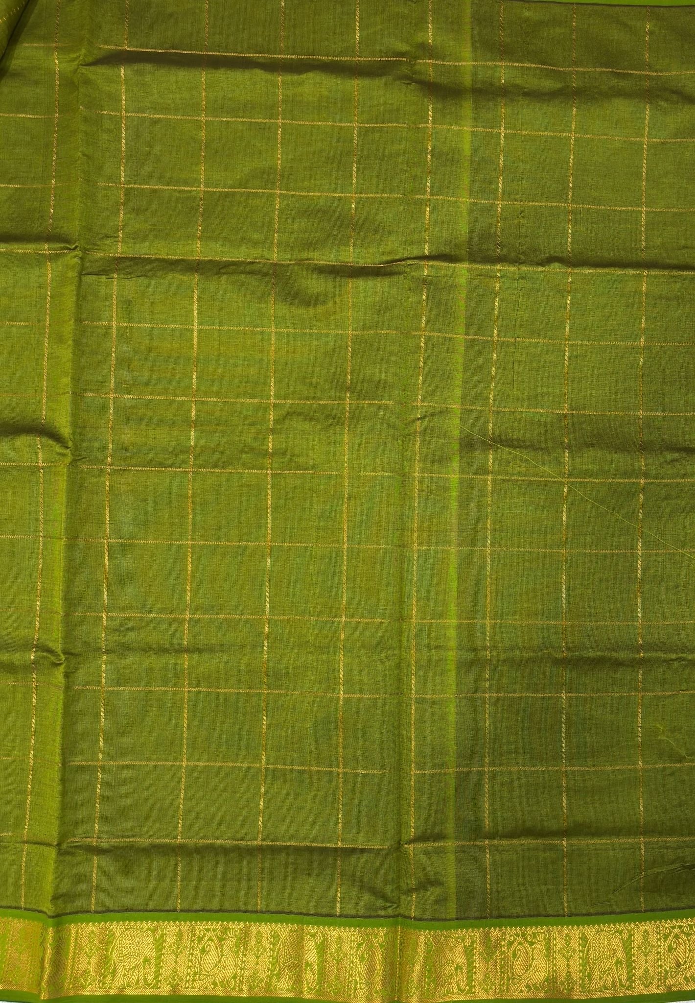 Silk Cotton Saree-Grass Green with Annapakshi Butta and Border