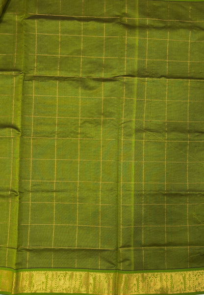 Silk Cotton Saree-Grass Green with Annapakshi Butta and Border