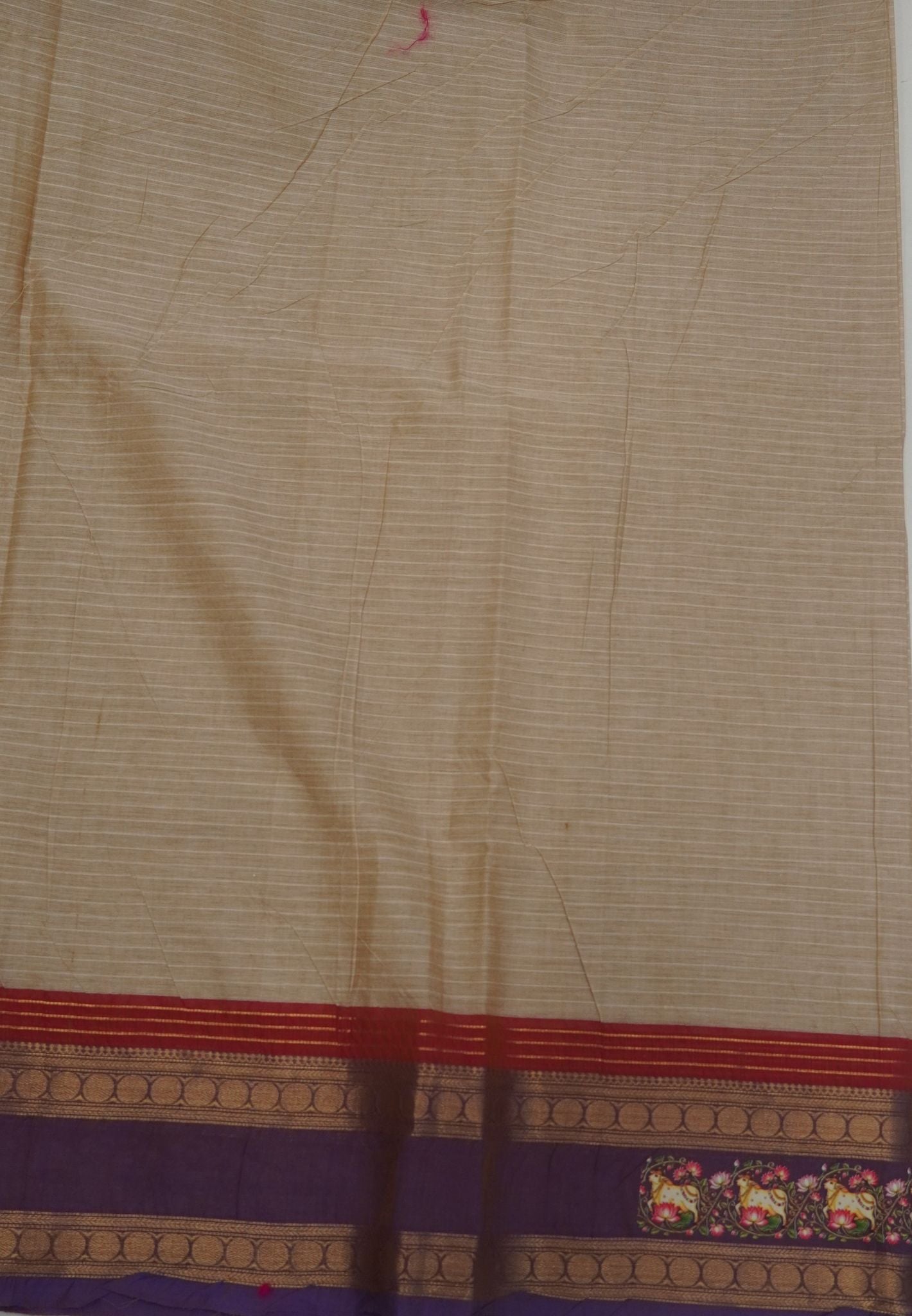 Chettinad Cotton Saree- Beige with Pichwai Tanjore Print