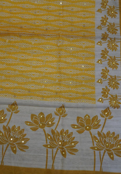 Tissue Kota Saree-Yellow with Mirror Work