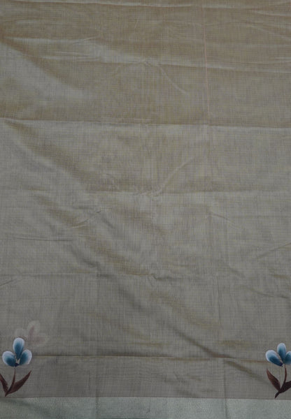 Cora Linen Saree-Green with Hand Painted Floral Motifs