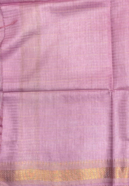 Semi Bhagalpur Tussar Saree- Baby Purple in Zari checks with Contrast Border