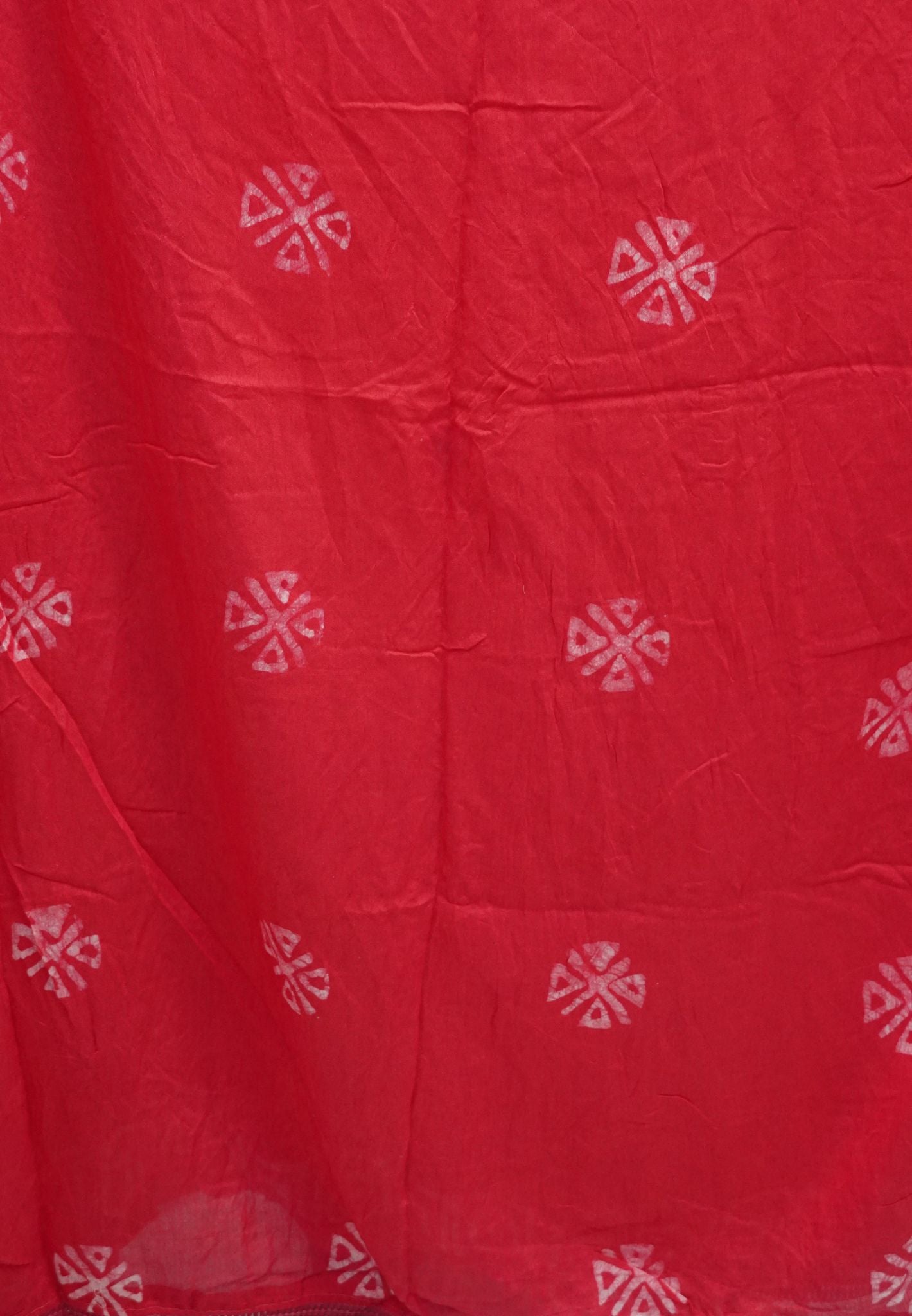 Batick Cotton Saree- Red with Sequence Work