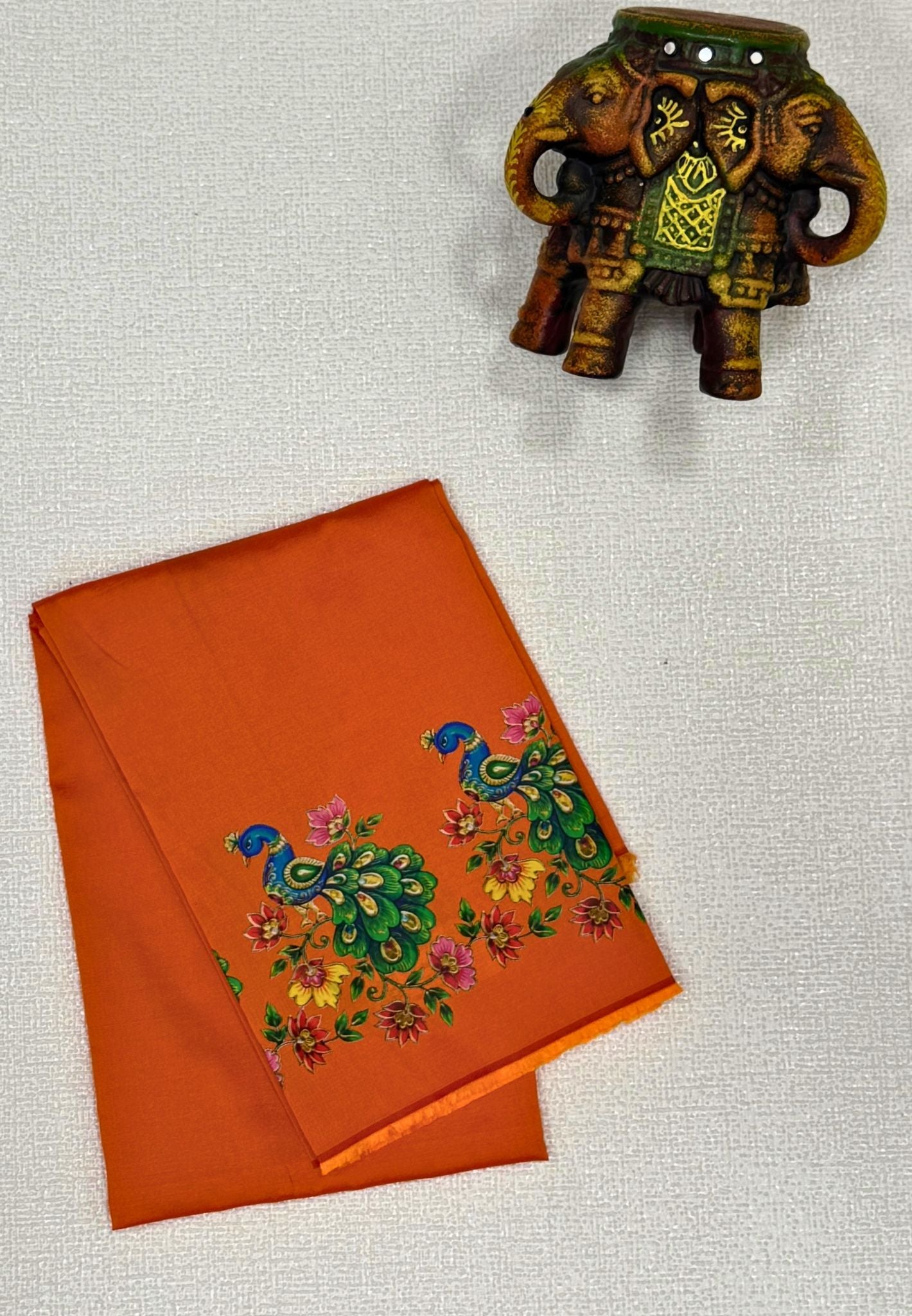 Mangalgiri Silk Blouse-Orange in Tanjore Print