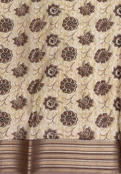 Muslin Tussar Saree-Maroon In Floral Vine Border