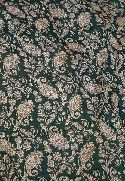 Jute Tussar Saree - Lime Green & Green with Floral Print