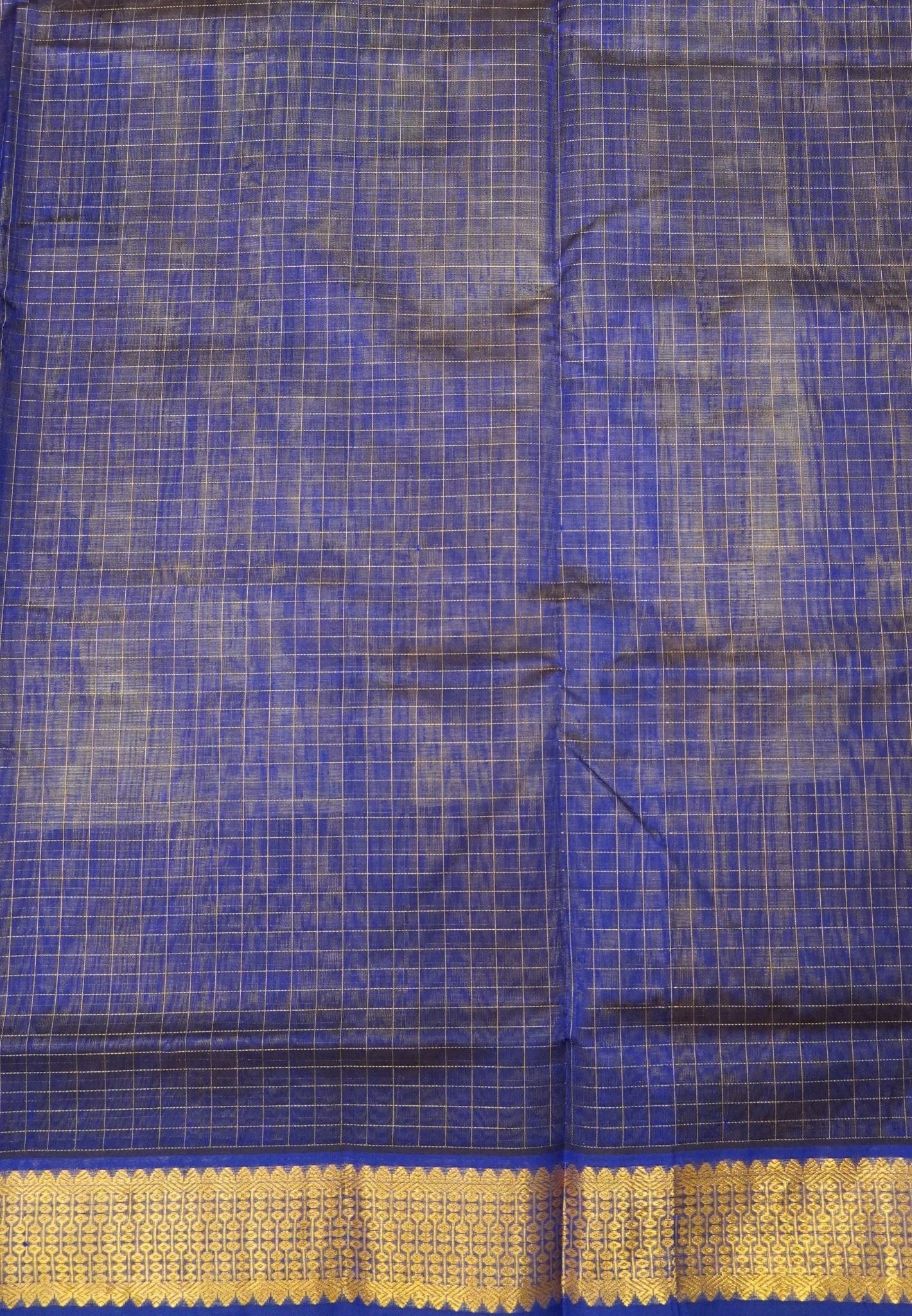 Pure Silk Cotton Saree-Gold in Mini Checks with Contrast Border