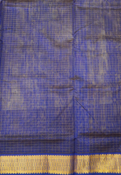Pure Silk Cotton Saree-Gold in Mini Checks with Contrast Border
