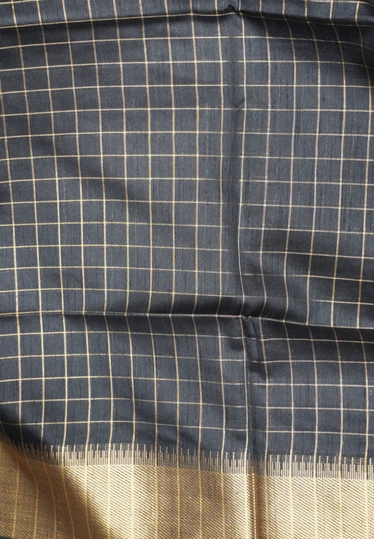Semi Raw Silk Saree-Black in Checked Zari