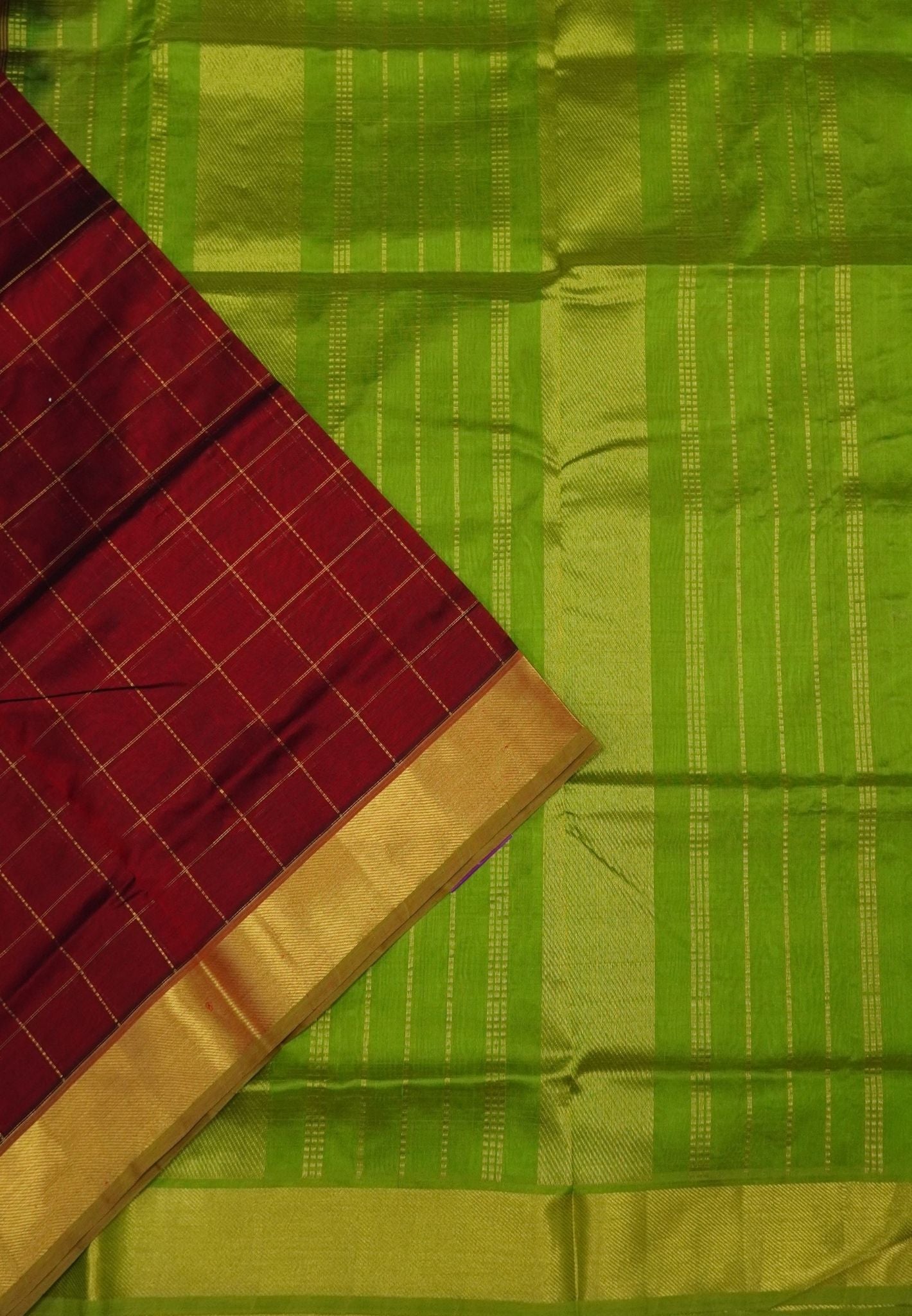 Pure Silk Cotton Saree – Maroon in Big Zari Checks with Tissue Border