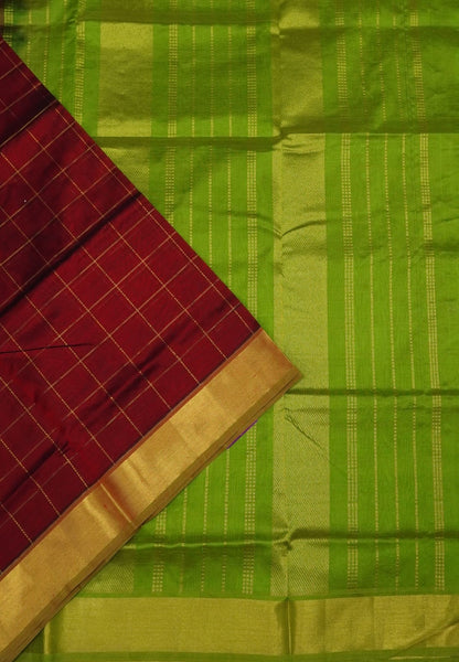 Pure Silk Cotton Saree – Maroon in Big Zari Checks with Tissue Border