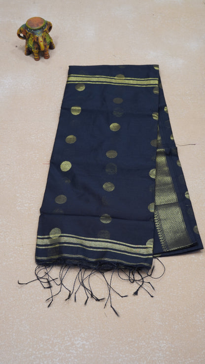 Maheswari Cotton Saree Round Butta-Black