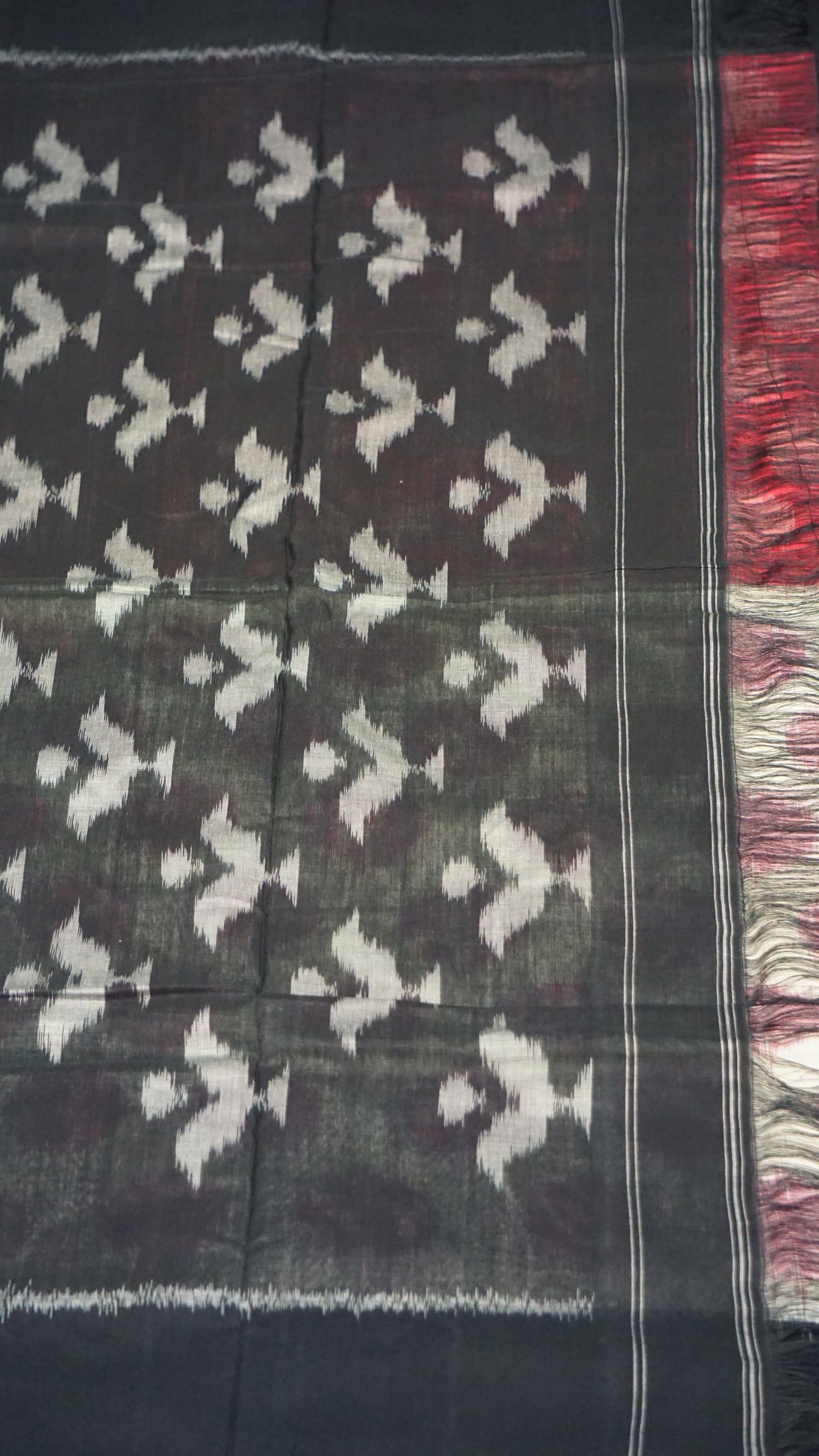 Pochampally Cotton double Ikkat Saree White - Pink