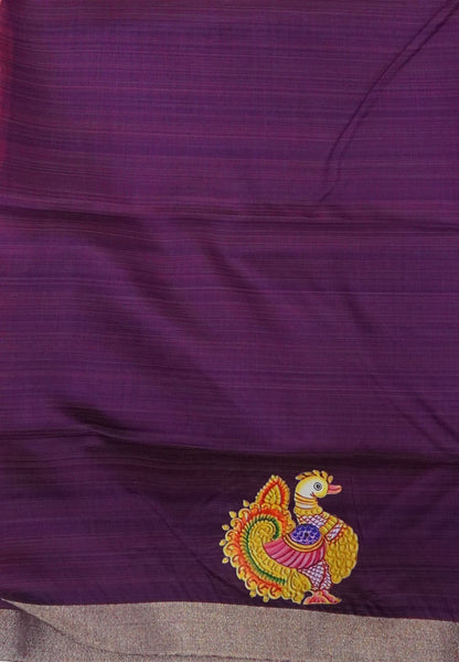 Cora Linen Saree-Onion Pink with Tanjore Print