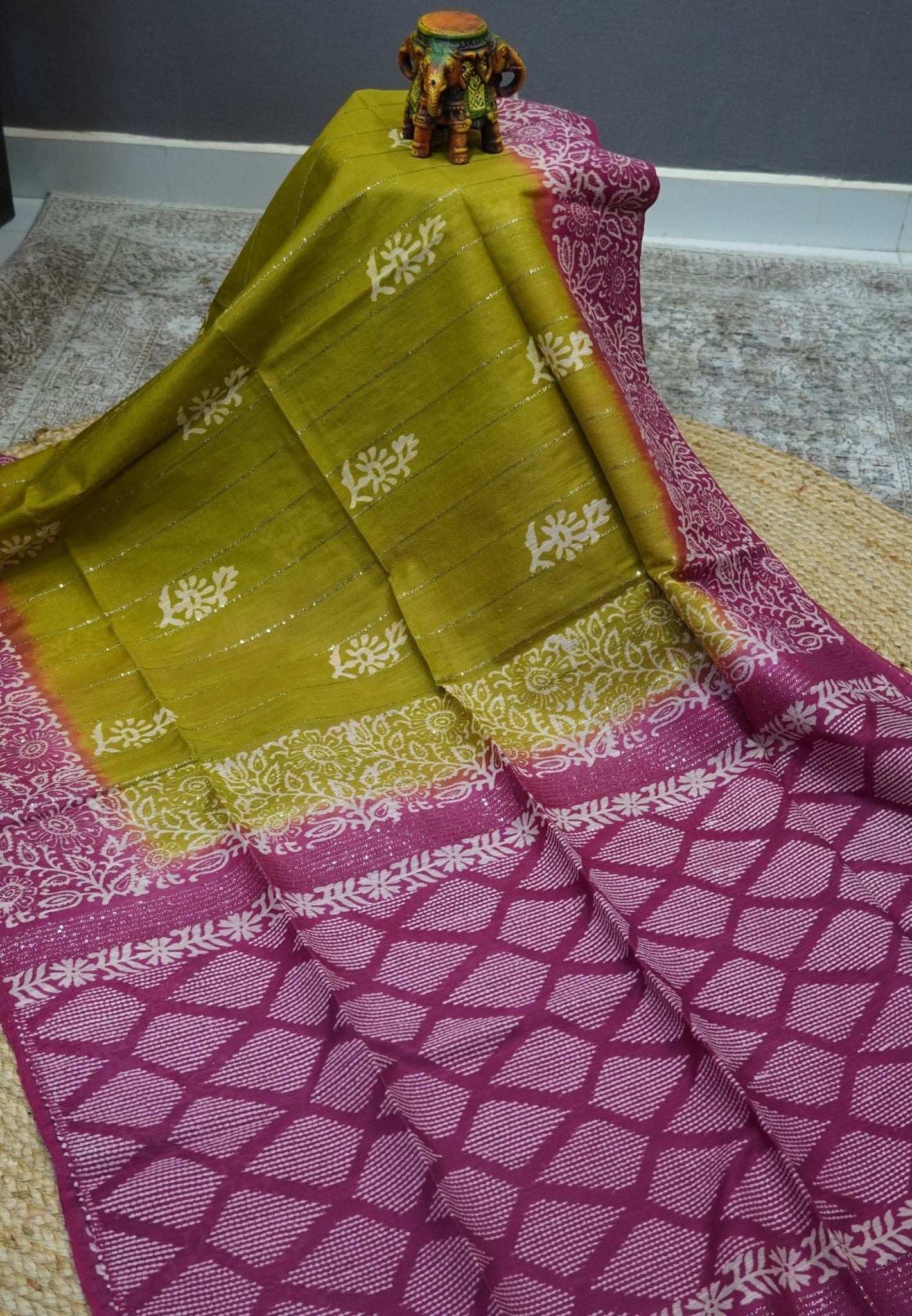 Bhagalpur Cotton Saree-Olive Green