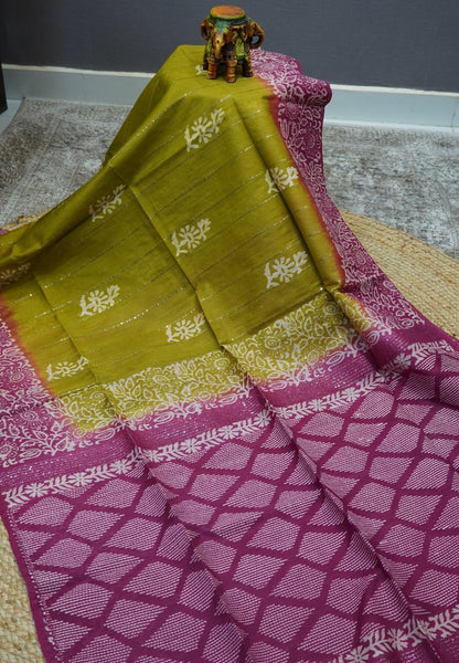 Bhagalpur Cotton Saree-Olive Green
