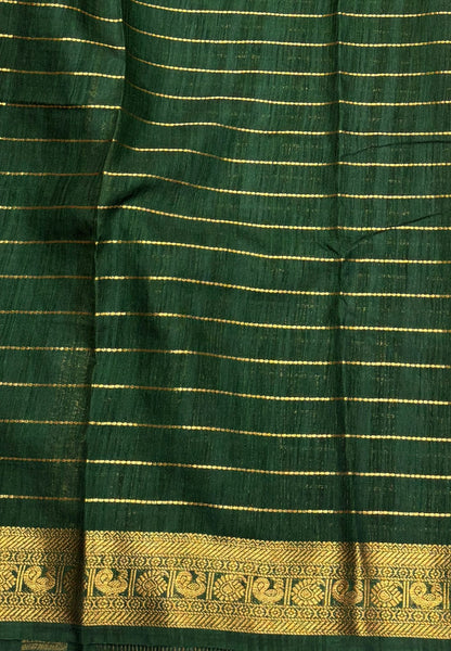Semi Raw Silk Saree-Red in Zari Lines with Contrast Annam Border