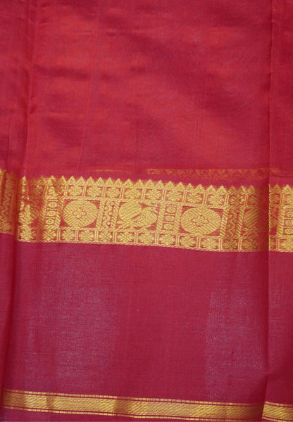 Pure Silk Cotton Saree-Beige in Golden Zari Checks with Contrast Border