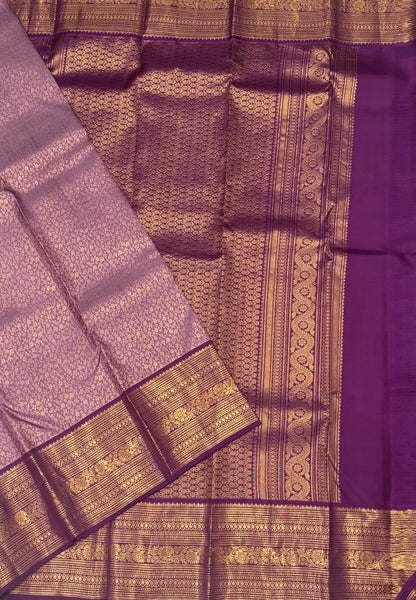 Pure Kanchipuram Silk Saree-Lavander with Contrast Border