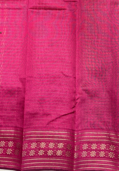 Raw Silk Saree-Green in 1000 Butta with Contrast Zari Border