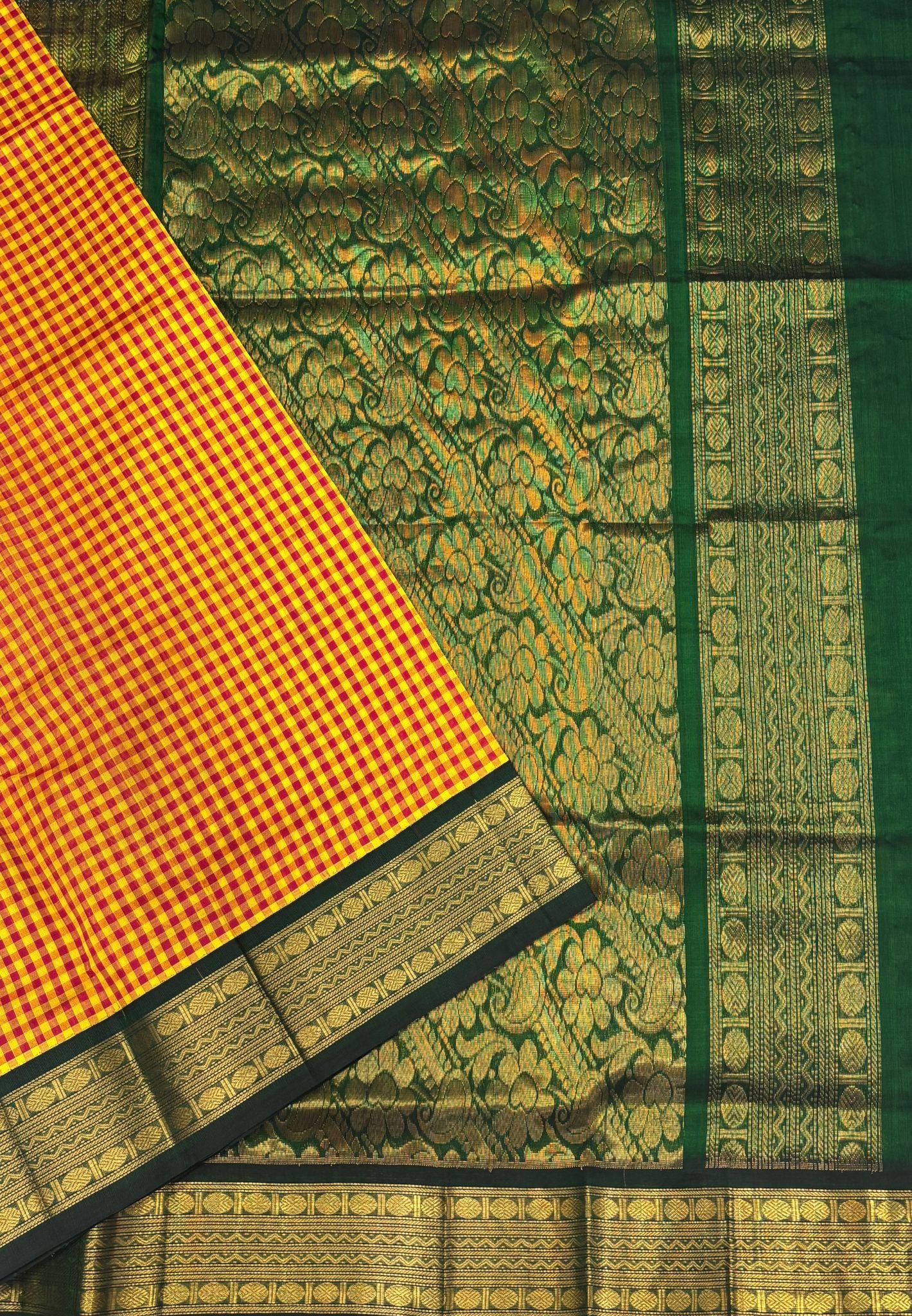 Pure Silk Cotton Saree-Yellow In Kalyani Zari With Contrast Border