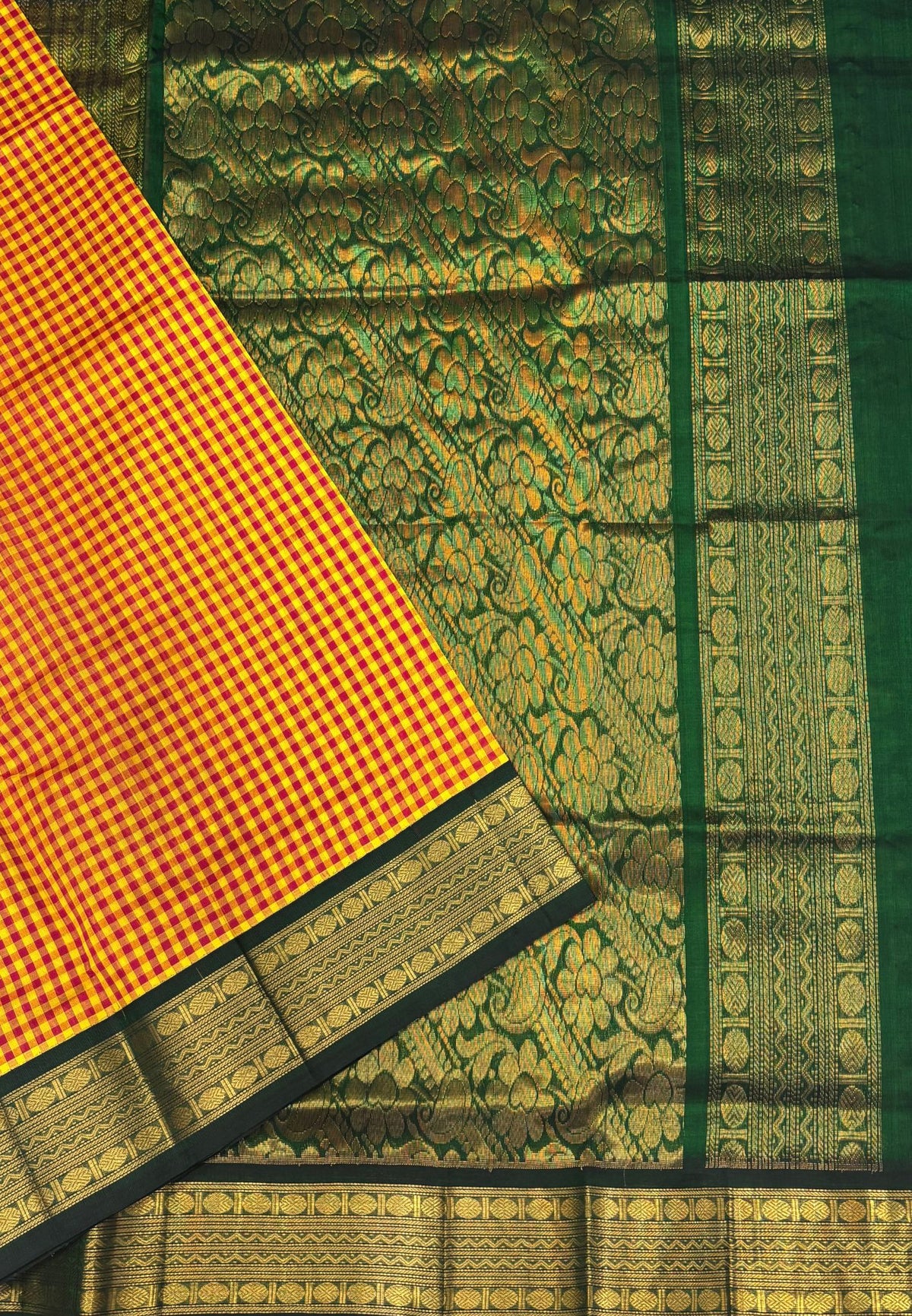 Pure Silk Cotton Saree-Yellow In Kalyani Zari With Contrast Border
