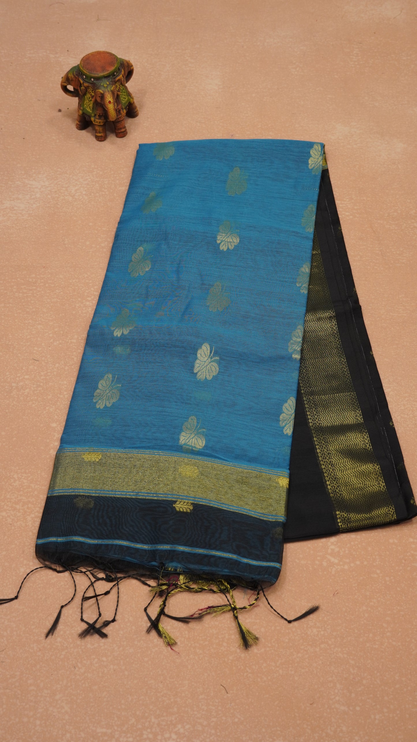 Maheswari Cotton Saree Butterfly Print-Black