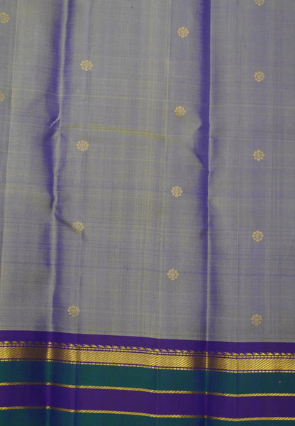 Pure Kanchipuram Silk Saree- Metallic Voilet Small Butta with Contrast Border