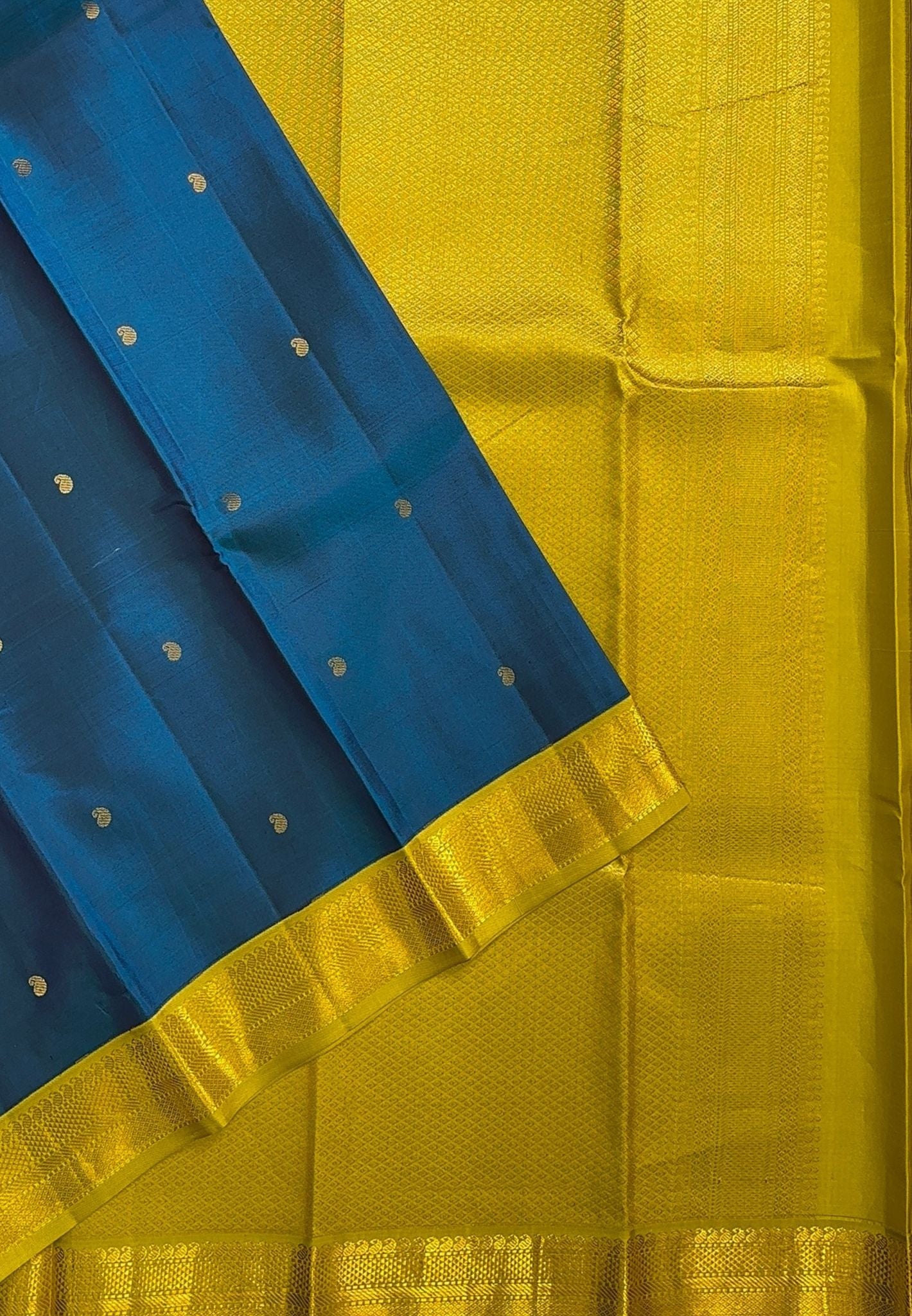 Akshayam-Pure Kanchipuram Saree Korvai Border-Peacock Blue