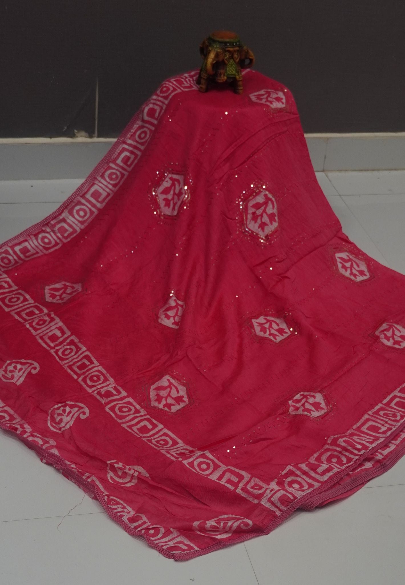 Batick Cotton Saree-Pink with Sequence Work