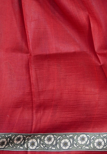 Pure Tussar Saree-Red with Floral Border