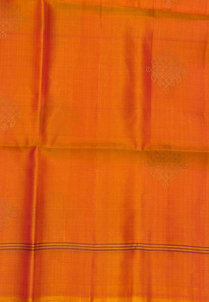 Pure Kanchipuram Silk Saree-Yellowish Pink With Kolam Zari Border