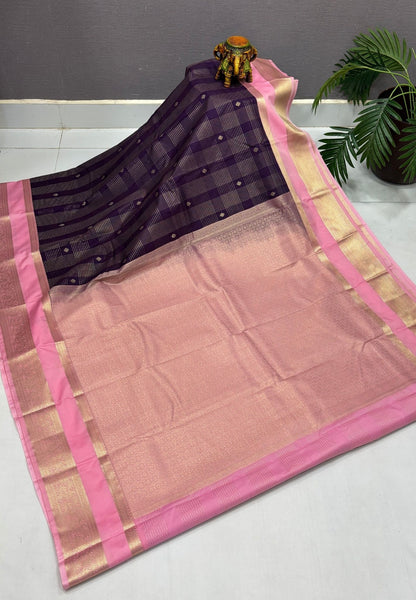 Budget Kanchipuram Saree-Dark Purple with Contrast Border