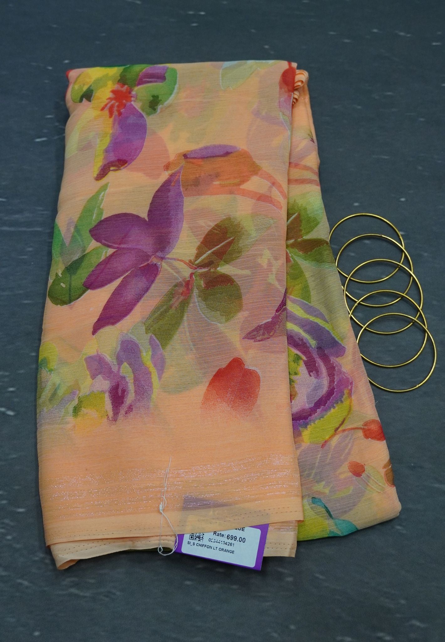 Chiffon Saree - Light Orange