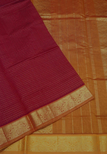 Pure Silk Cotton Saree-Red-Turmeric Yellow Zari Emboss With Contrast Border