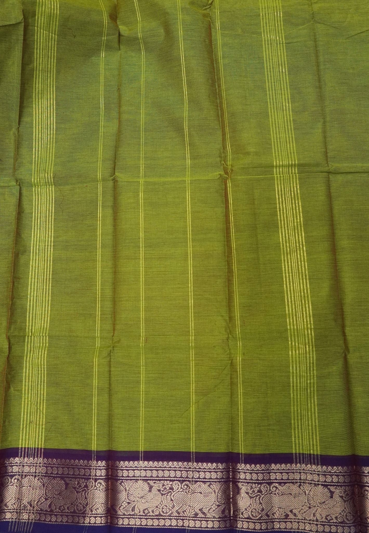 Kanchi Cotton Saree-Light Green-Purple With Zari Border