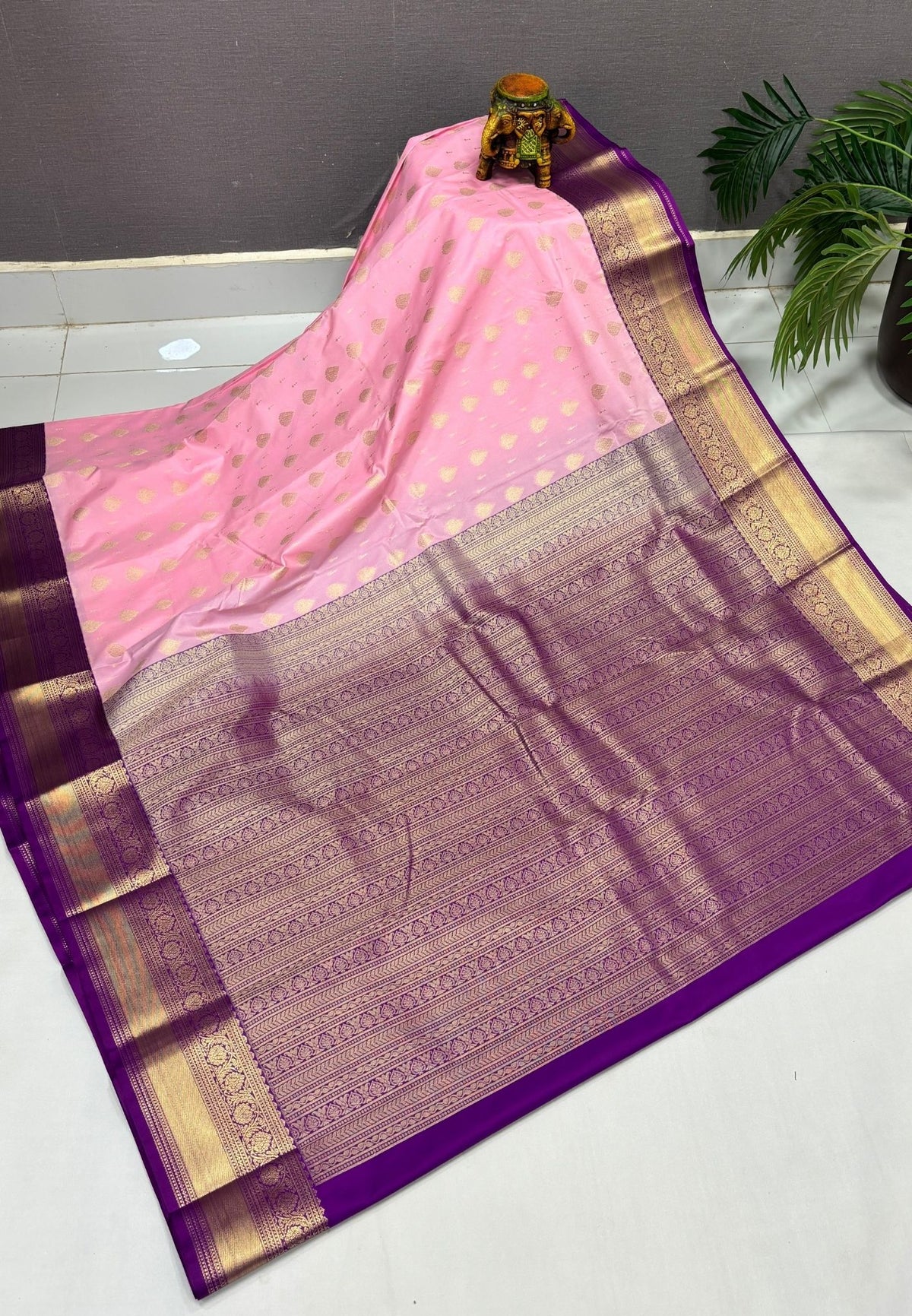 Budget Kanchipuram Saree-Baby Pink with Contrast Border