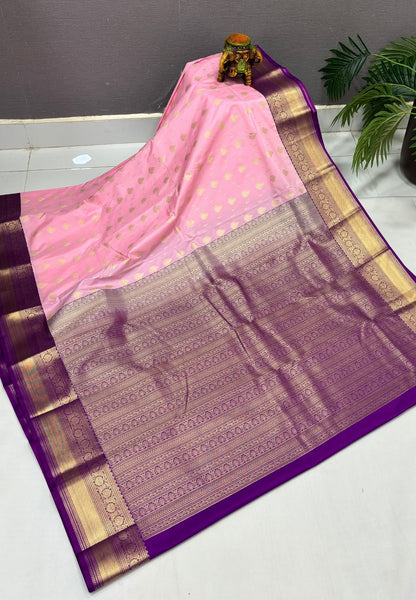 Budget Kanchipuram Saree-Baby Pink with Contrast Border
