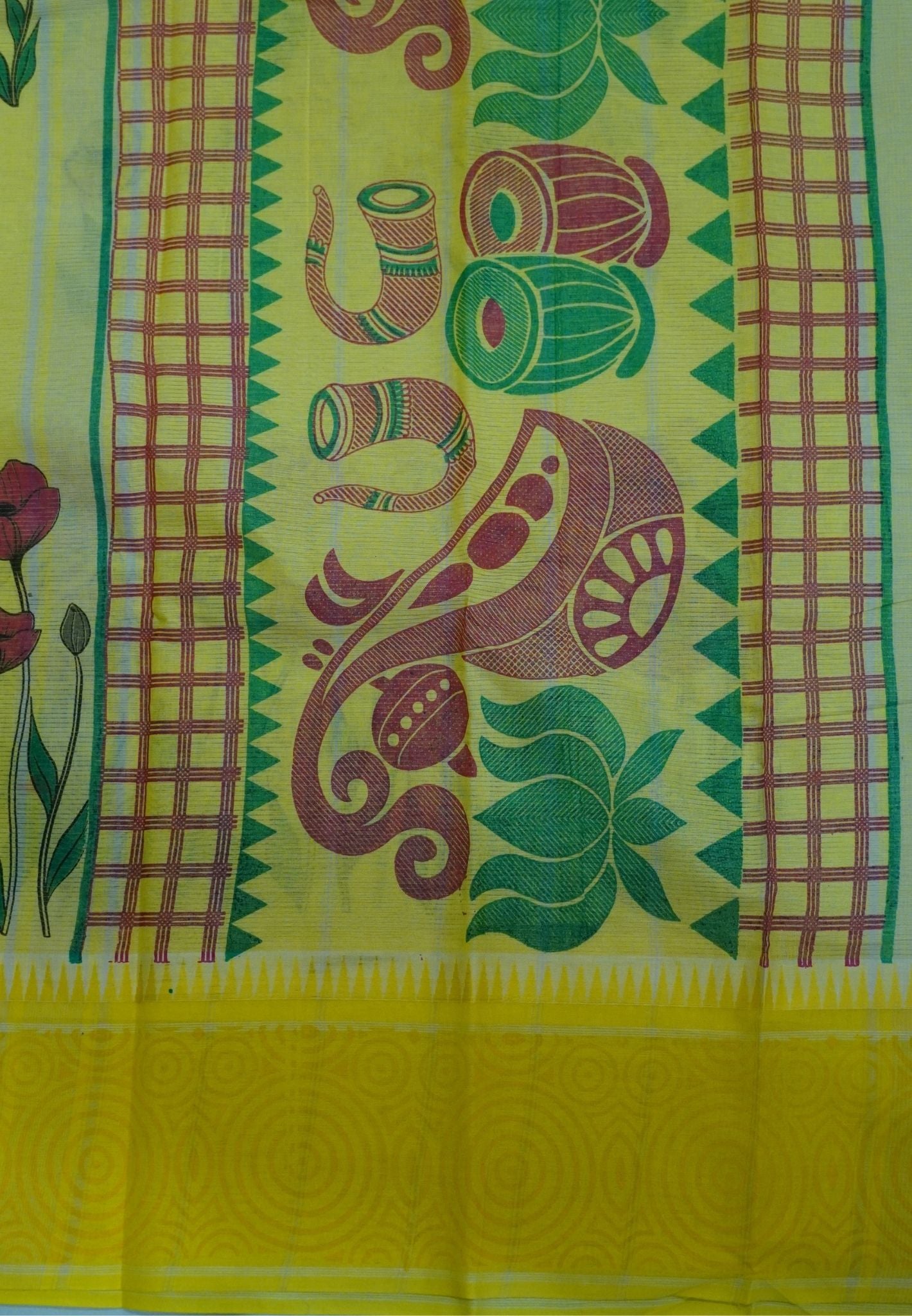 Pure Cotton Saree-Cream with Yellow in Sunshine Bloom Pattern