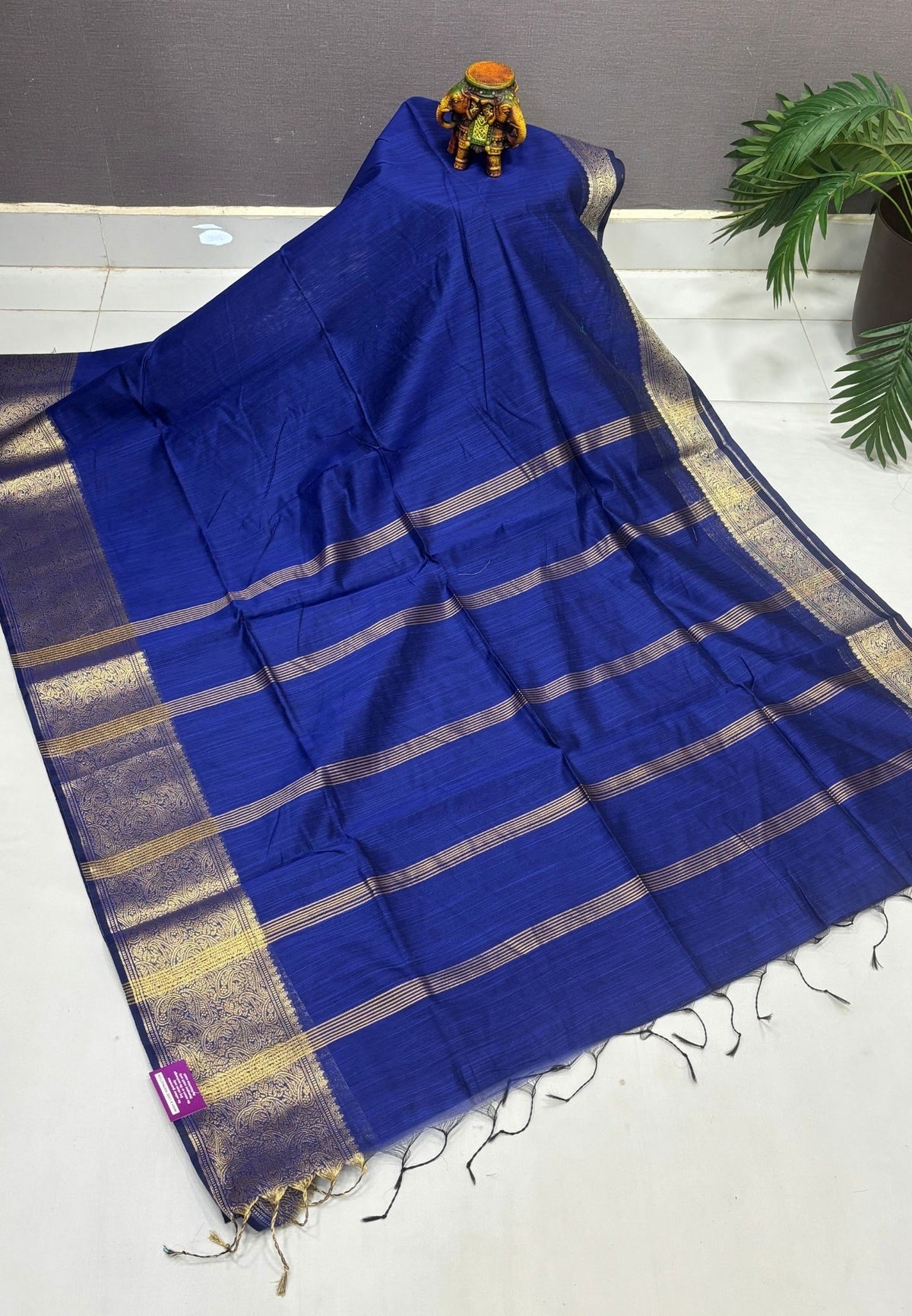Handloom Silk Cotton Saree-Blue In Manga Brocade Zari Border