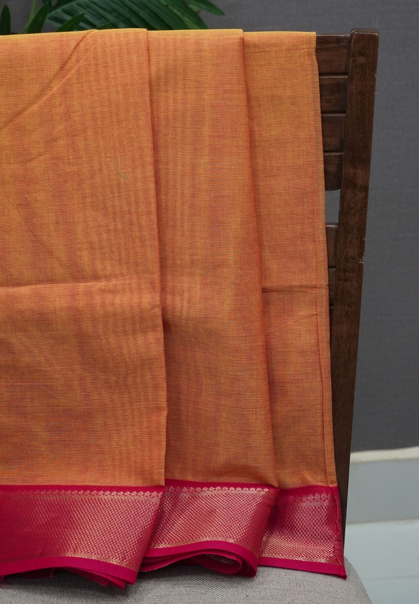 Chettinadu Cotton Saree-Mango Yellow with Rani Pink Border