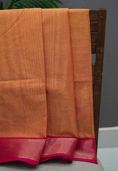 Chettinadu Cotton Saree-Mango Yellow with Rani Pink Border