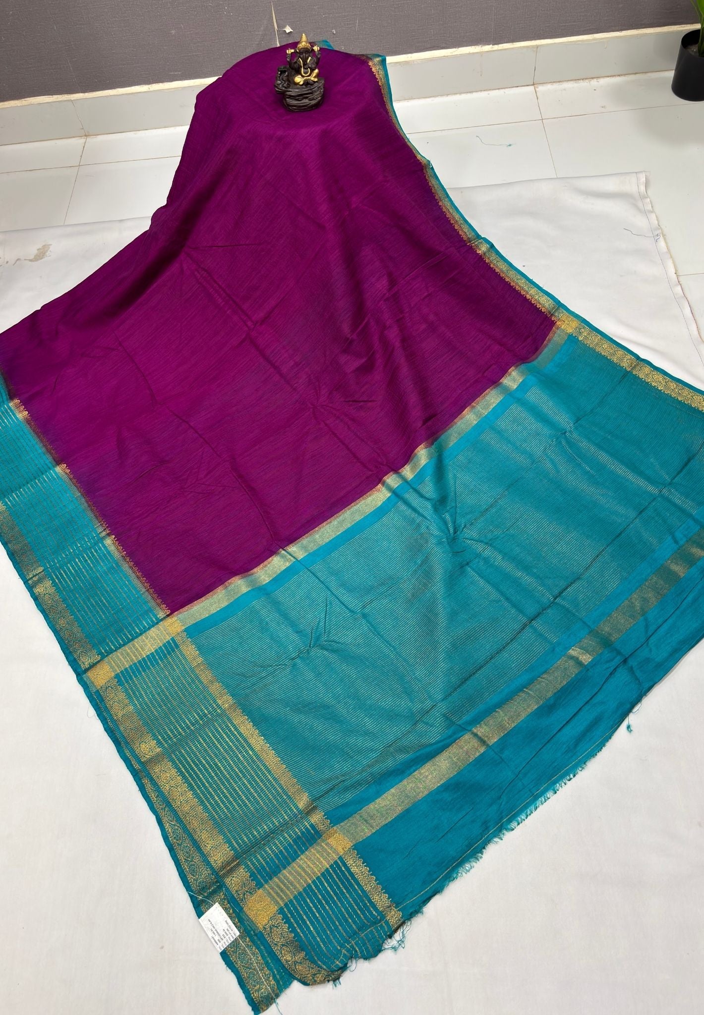 Raw Silk Saree-Purple With Contrast Border