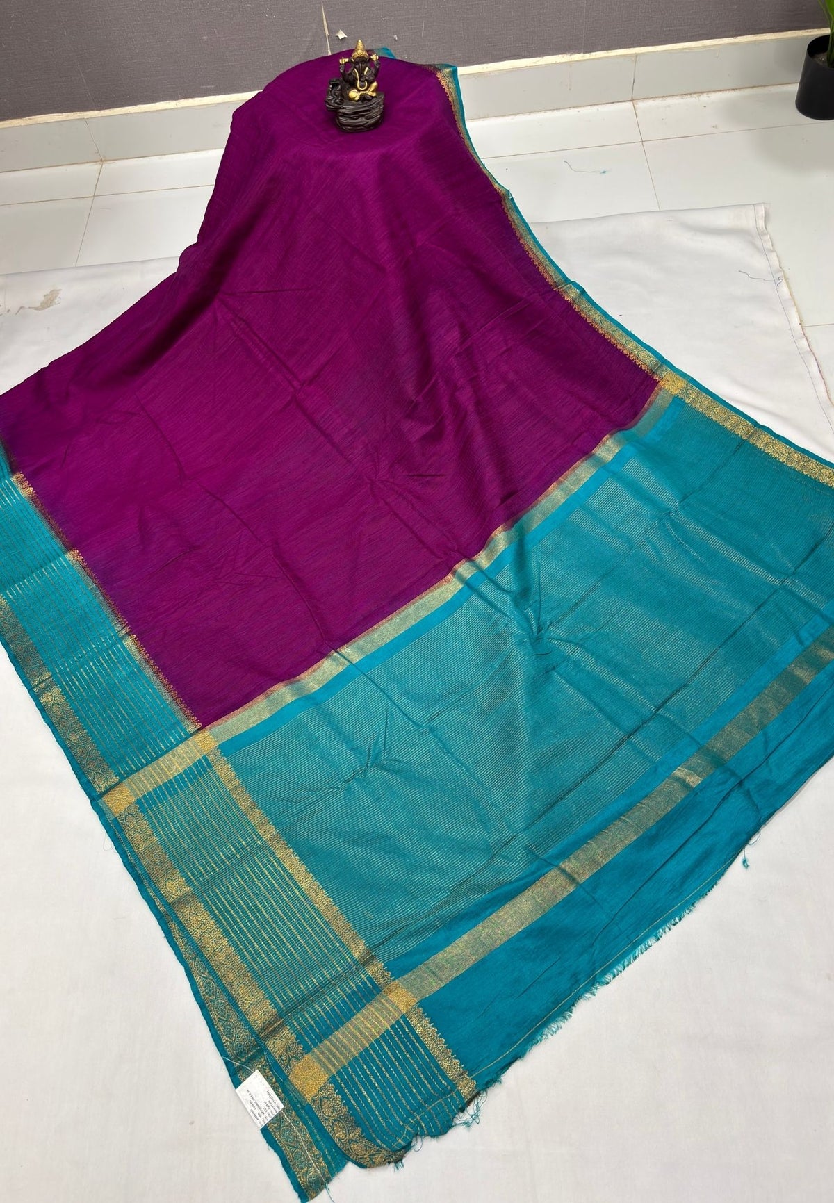 Raw Silk Saree-Purple With Contrast Border