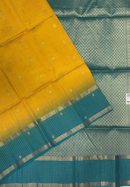 Pure Silk Cotton Saree – Yellow with Contrast Checks Zari Border