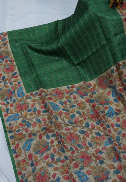 Semi Tussar Saree-Green