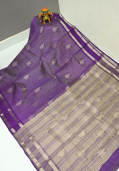 Semi Tussar Saree-Violet in RainDrop Zari with Retapet Border